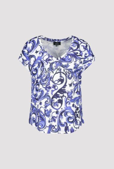 Monari T-shirt Paisley met Tekst Deep Sea
