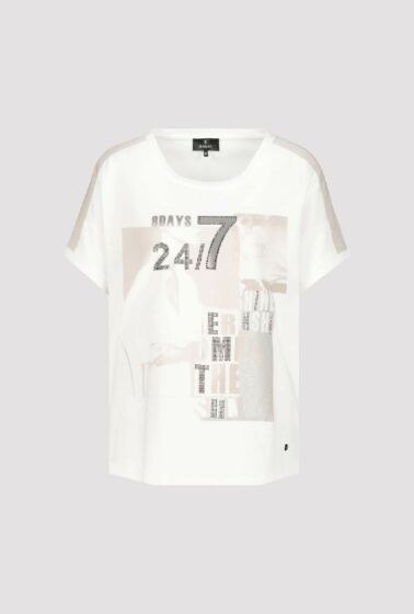 Monari T-Shirt met Glitterschrift Offwhite