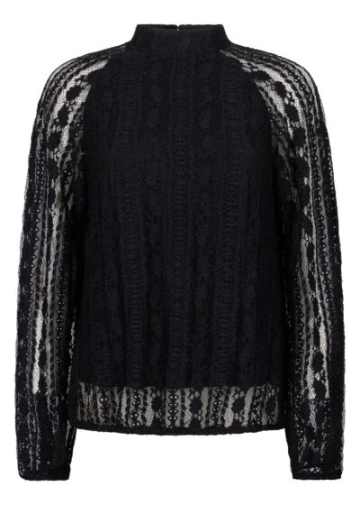 Tramontana Fancy Lace Crinkle Top Black 