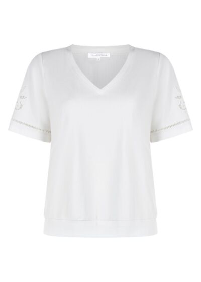 Tramontana T-shirt Embroidered Sleeves Offwhite
