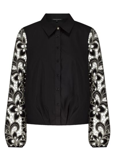 Tramontana Embroidered Sleeve Blouse Black 