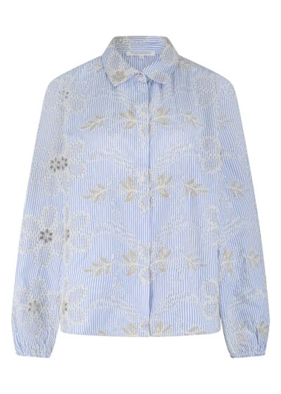 Tramontana Flower Embroidery Blouse Breezy Blue