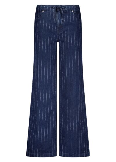 Tramontana Pinstripe Denim Trousers Dark Blue
