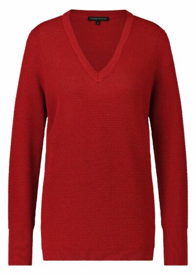 Tramontana Jumper V-Neck Open Stitch Stone Red 