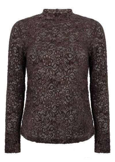 Tramontana Velvet Stretch Lace Top Cafe Noir