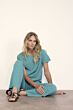 Tramontana Crinkled Wide Leg Trousers Aqua Blue 