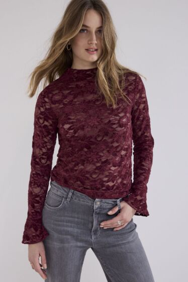 Tramontana Velvet Stretch Lace Top Pomegranate