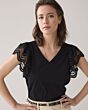 Summum Woman Jersey Top Tee With Lace Black