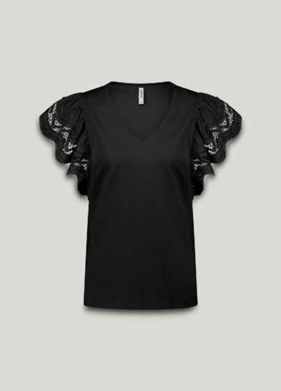 Summum Woman Jersey Top Tee With Lace Black