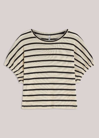 Summum Woman Top Striped Gauze Pebble Beige 