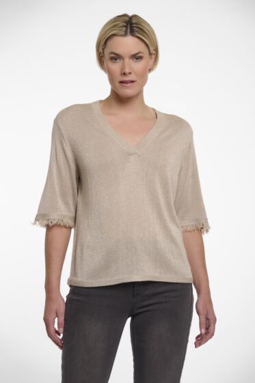 Rino & Pelle Ita V-Neck Top With Fringes Desert