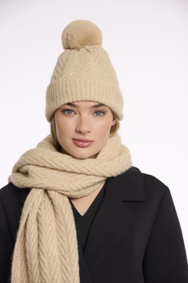 Rino & Pelle Rey Knitted Beanie Pompom Light Beige-one size