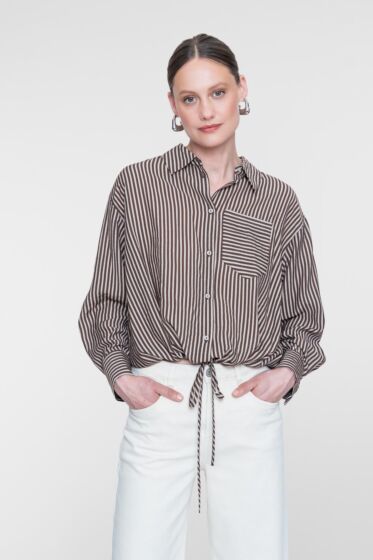 Geisha Gestreepte Blouse Brown/Sand