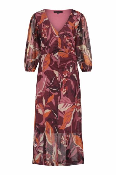 Tramontana Dress Mesh Leaves Print Purple