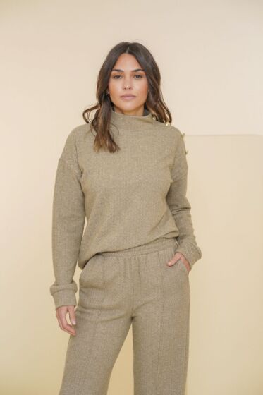 Geisha Jacquard Sweat Buttons Sand 