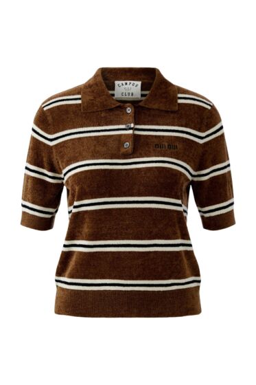 Oui Poloshirt Brown White 
