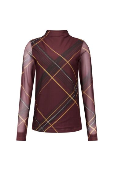 Studio Anneloes Rachel Check Mesh Top Chestnut