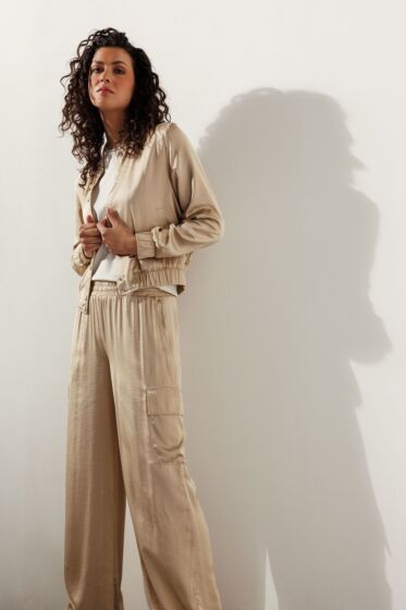 Tramontana Hammered Satin Trousers Sand 