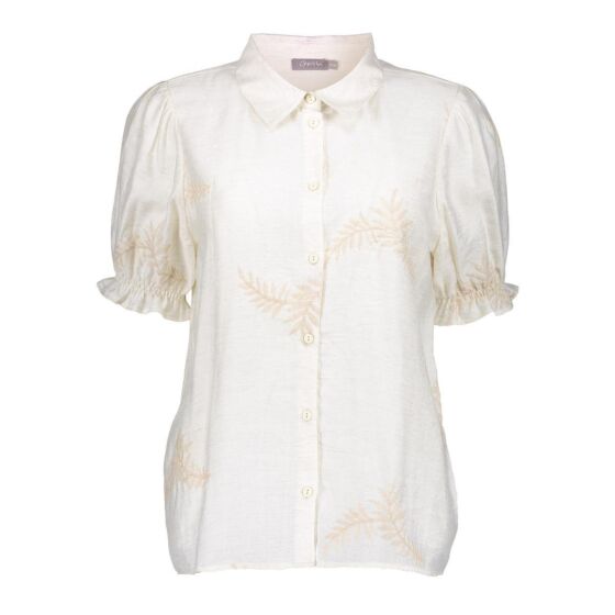 Geisha Blouse Broderie Ruffle Mouw Offwhite