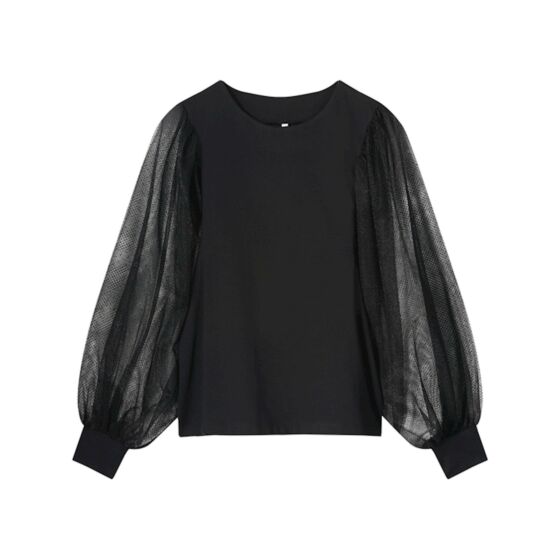 Summum Woman Top Dotted Mesh & Jersey Black 