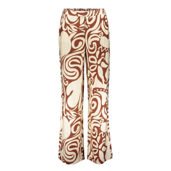 Geisha Broek bi-color Swirl Print Ecru Tabacco