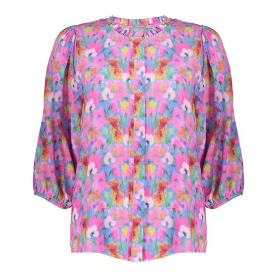 Geisha Blouse Bright Blue / Pink