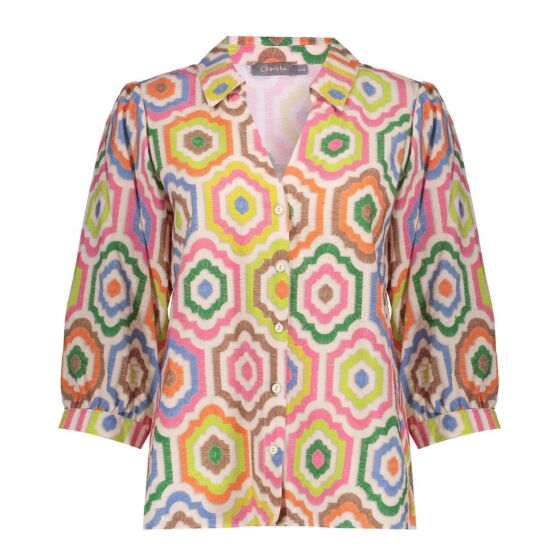 Geisha Blouse Ecru/Tabacco/Pink