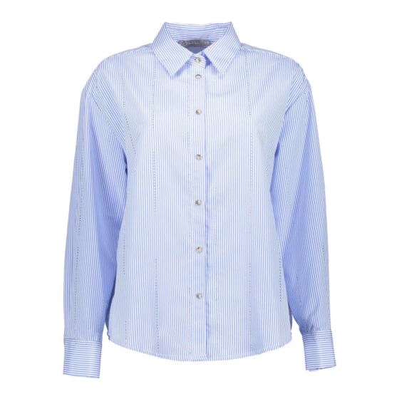 Geisha Blouse Stripes Rhinestone Blue Offwhite