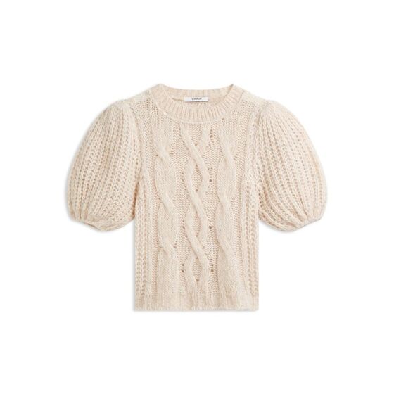 Summum Woman Puff Sleeve Cozy Cable Knit Ivory