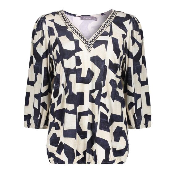 Geisha Fancy V-Hals Top Navy / Sand 