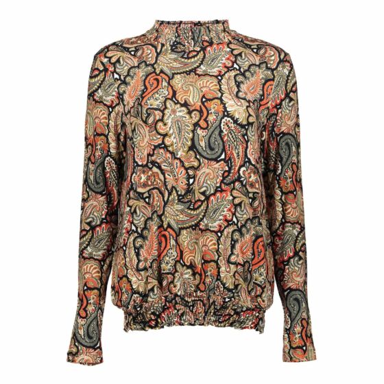 Geisha Top With Smock Hot Coral / Black