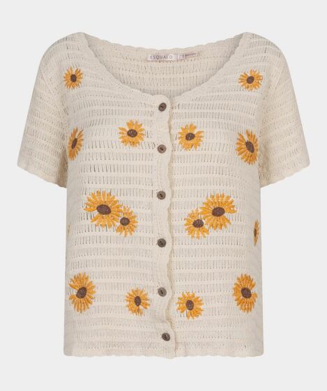 Esqualo Cardigan Flower Embroidery Natural