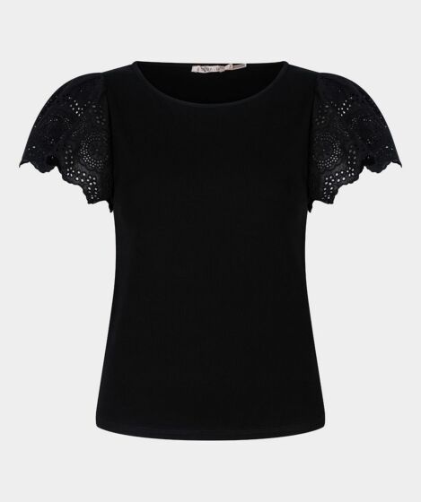 Esqualo Top Rib Broderie Sleeve Black