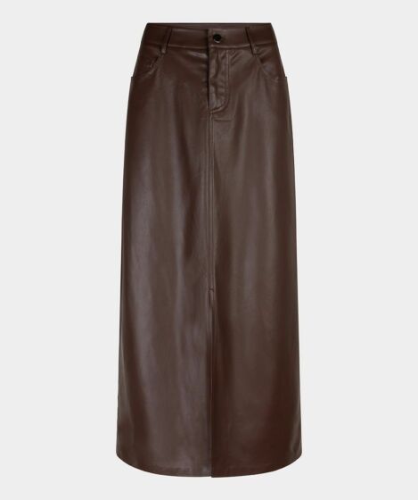 Esqualo Skirt Long Split Vegan Leather Chocolate 