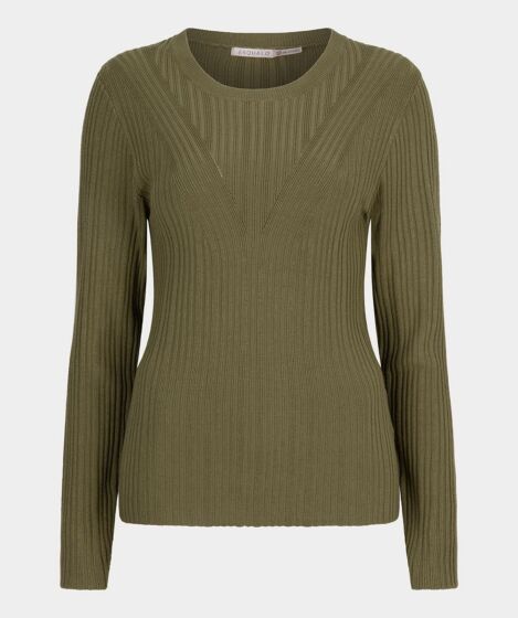 Esqualo Sweater Irregular Rib V-Design Moss Green 