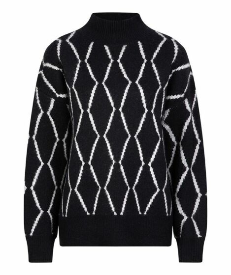 Esqualo Sweater Col Jacquard Knit Black 