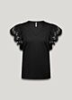 Summum Woman Jersey Top Tee With Lace Black